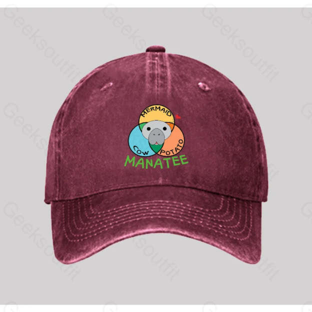 Manatee Cow Mermaid Potato Washed Vintage Baseball Cap Red