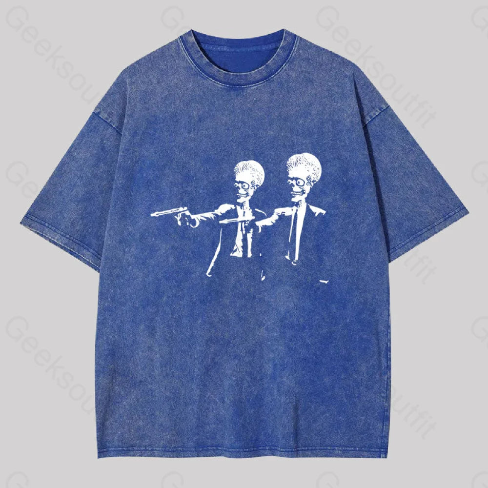 Mars Attacks Tim Burton Pulp Fiction Washed T-Shirt Blue / S