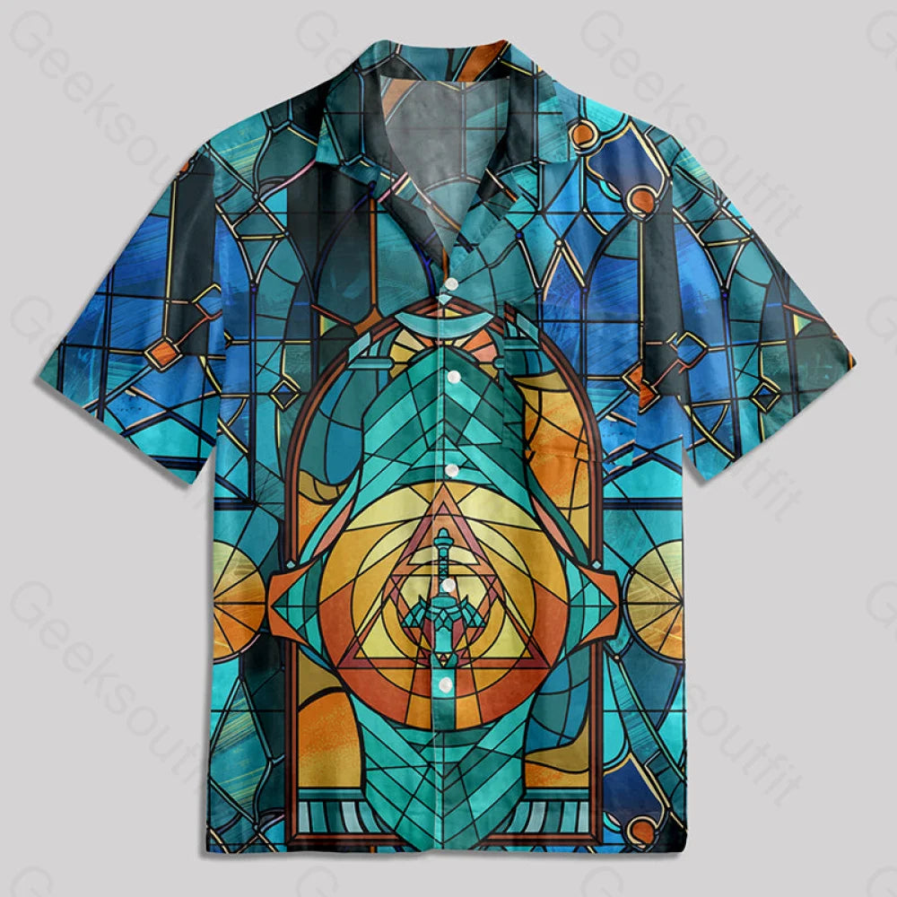 Master Sword Gothic Stained Glass Window Grilles Button Up Pocket Shirt Hawaiian / S Bus535 Yc