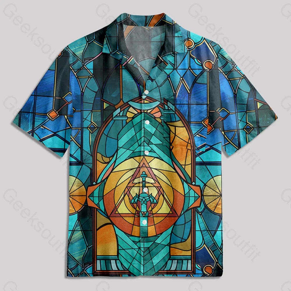 Master Sword Gothic Stained Glass Window Grilles Button Up Pocket Shirt Hawaiian / S Bus535 Yc