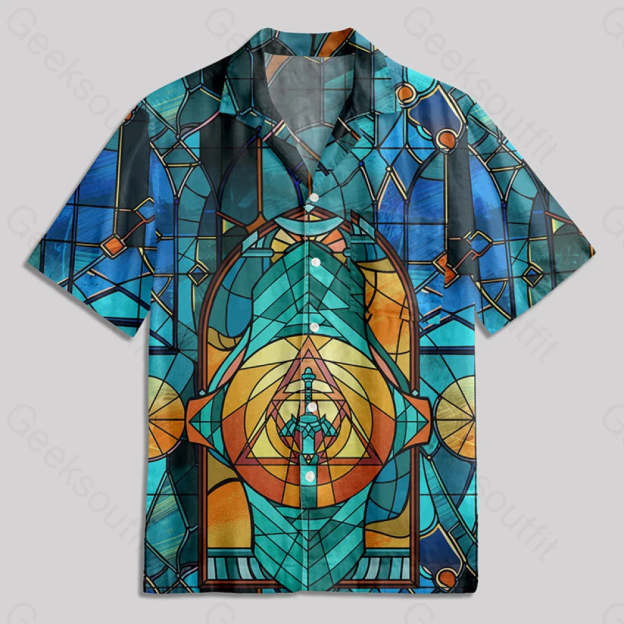 Master Sword Gothic Stained Glass Window Grilles Button Up Pocket Shirt Hawaiian / S Bus535 Yc