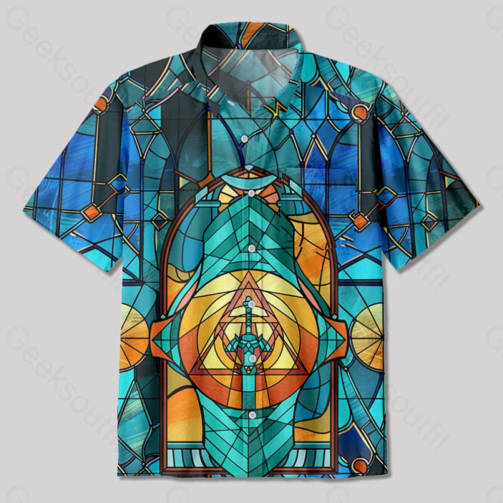 Master Sword Gothic Stained Glass Window Grilles Button Up Pocket Shirt Up / S Bus535 Yc