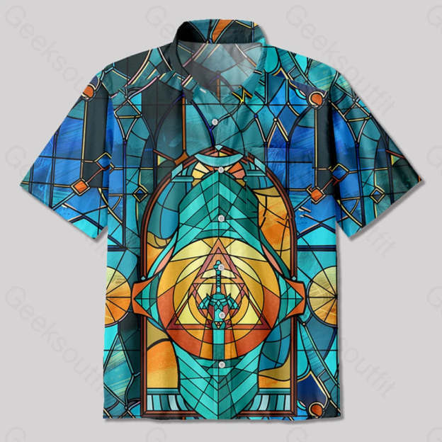 Master Sword Gothic Stained Glass Window Grilles Button Up Pocket Shirt Up / S Bus535 Yc