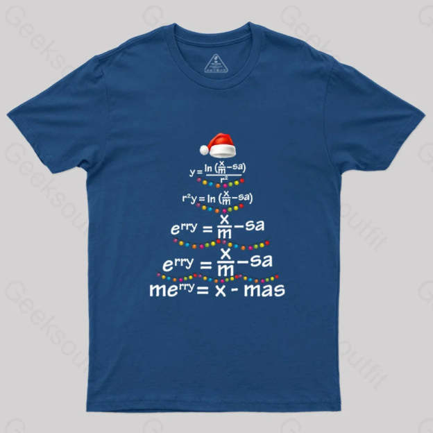 Math Merry Xmas Tree T-Shirt Navy / S