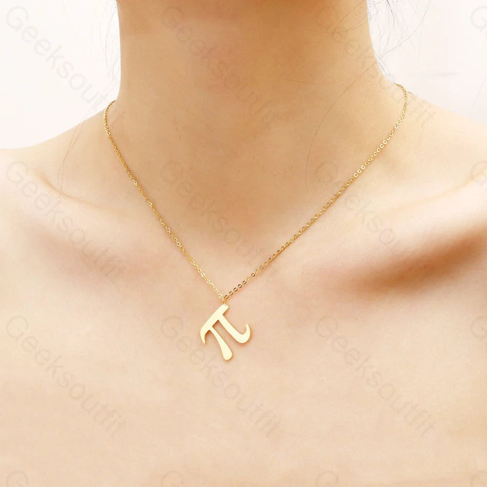 Math Pi Necklace Stainless Steel Gold Colored Slant