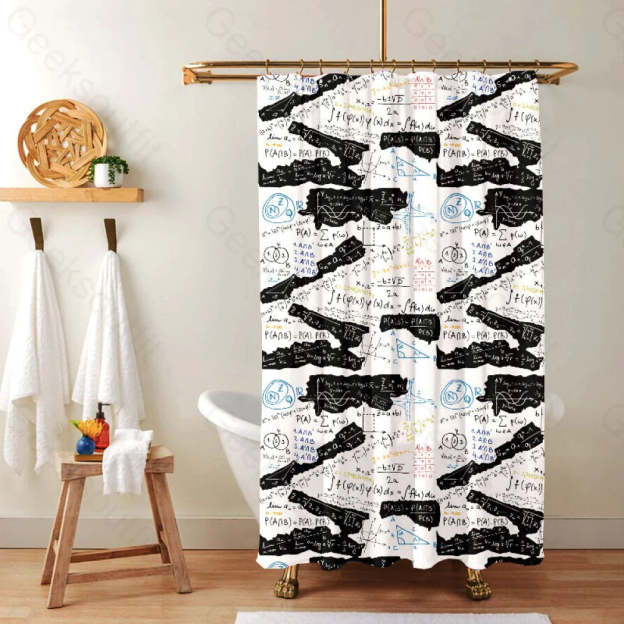 Mathematical Black And White Matching Shower Curtain 90*180Cm(36*71In) / Geeksc007