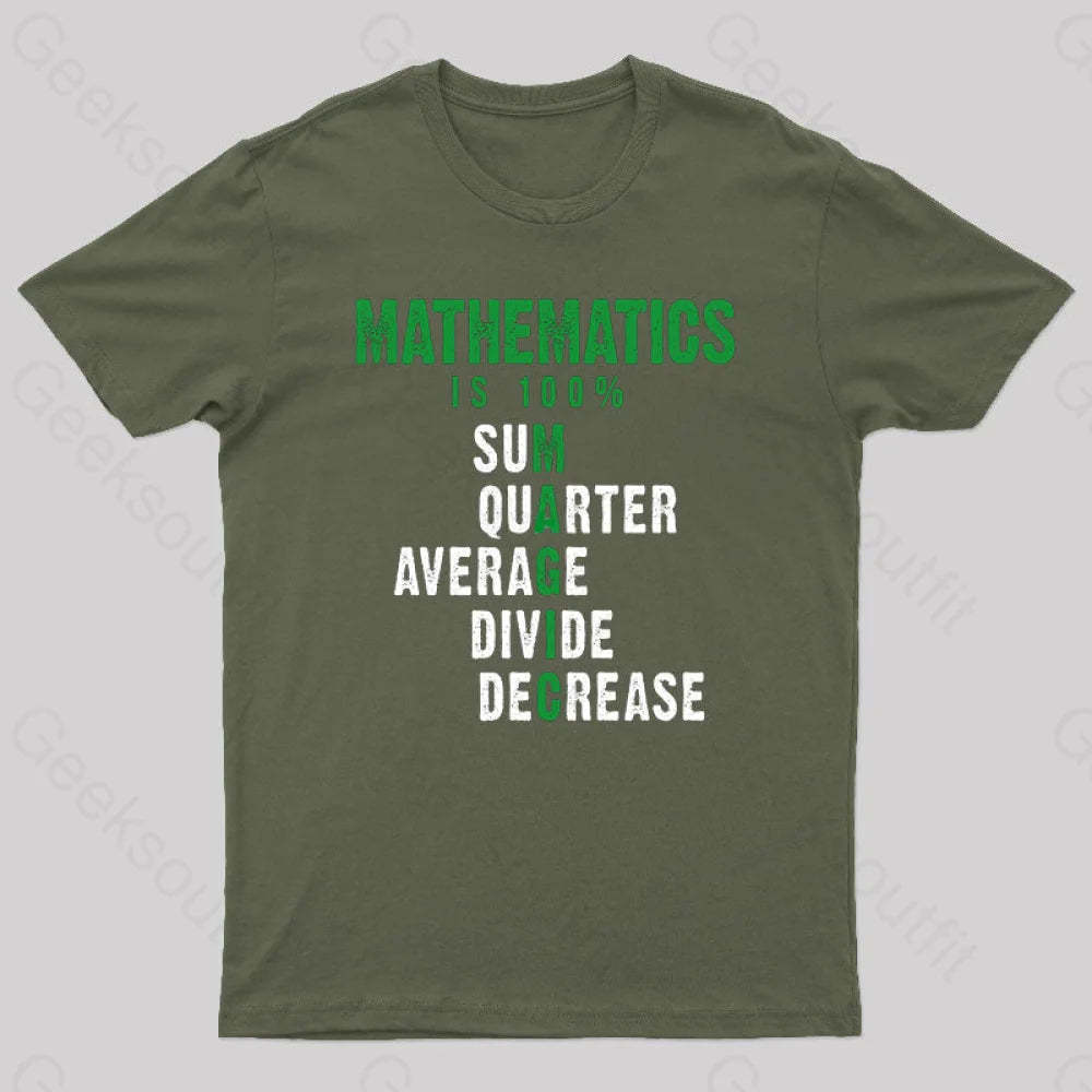 Mathematics Is 100% Magic Statistic Calculus Nerd T-Shirt Army Green / S