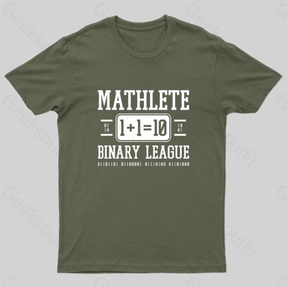 Mathlete Binary League Nerd T-Shirt Army Green / S
