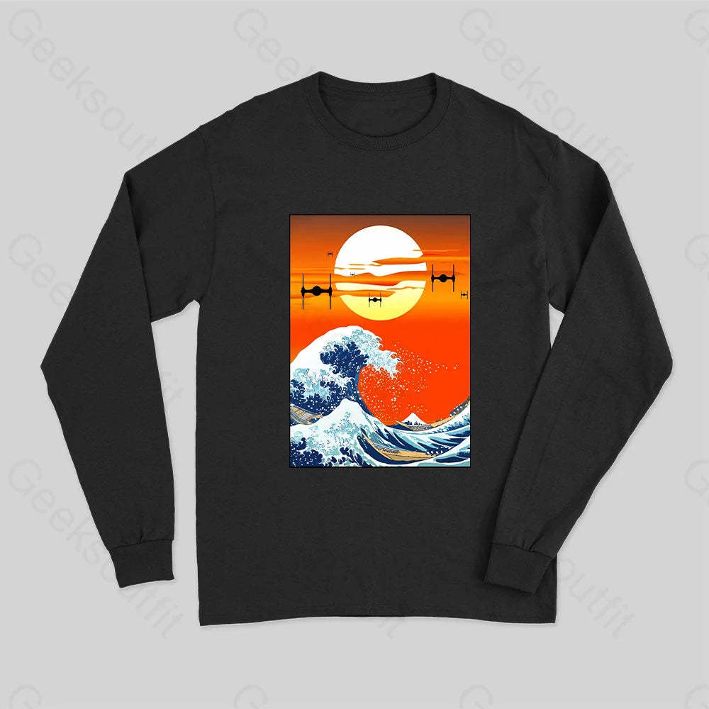 Meets Hokusai Long Sleeve T-Shirt Black / S