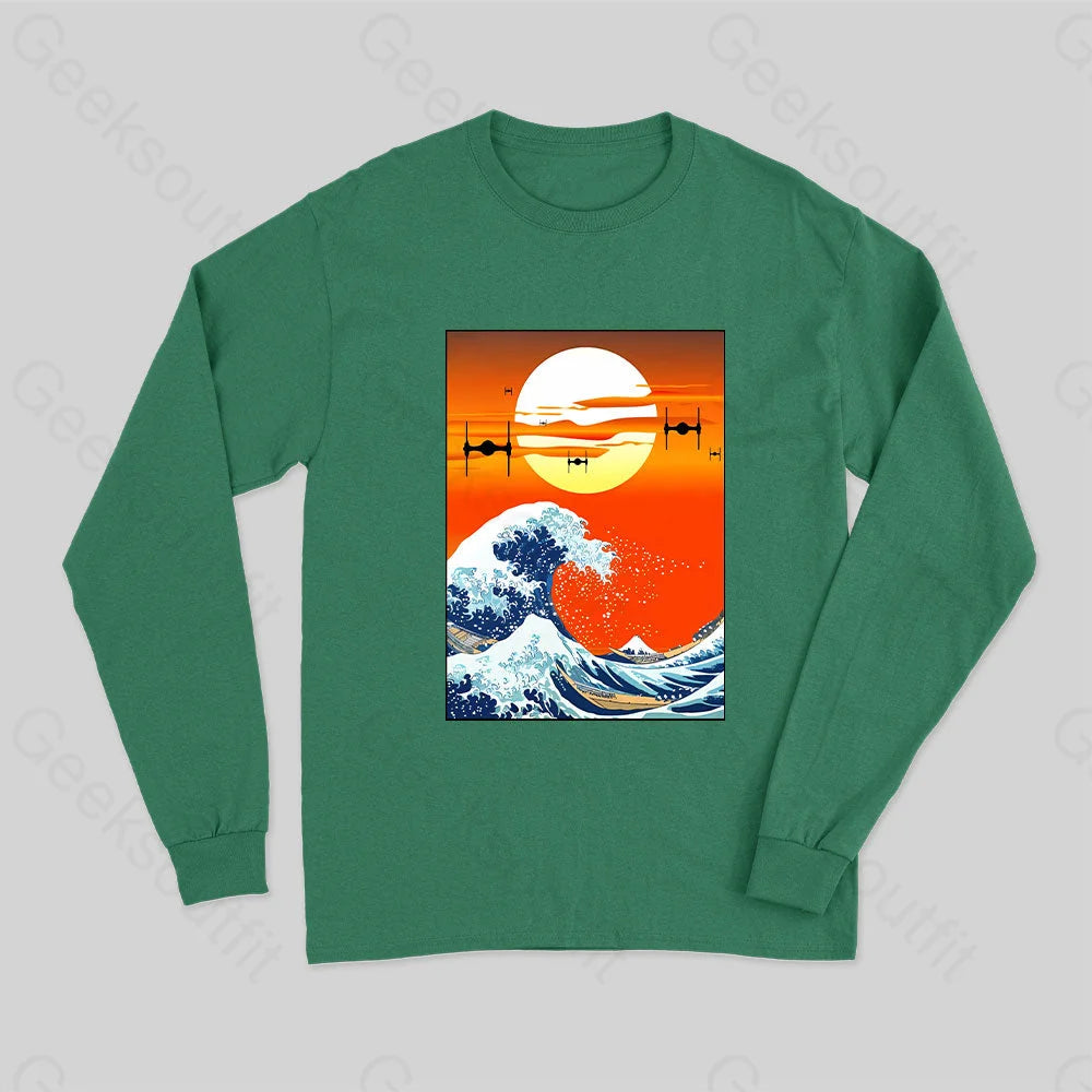 Meets Hokusai Long Sleeve T-Shirt Green / S
