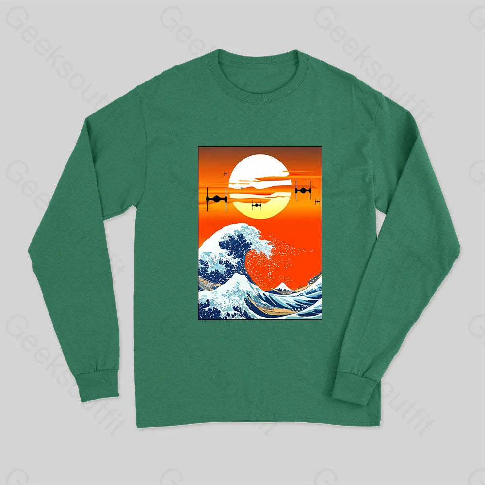 Meets Hokusai Long Sleeve T-Shirt Green / S