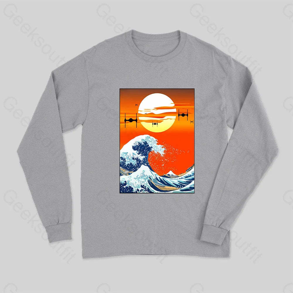 Meets Hokusai Long Sleeve T-Shirt Grey / S