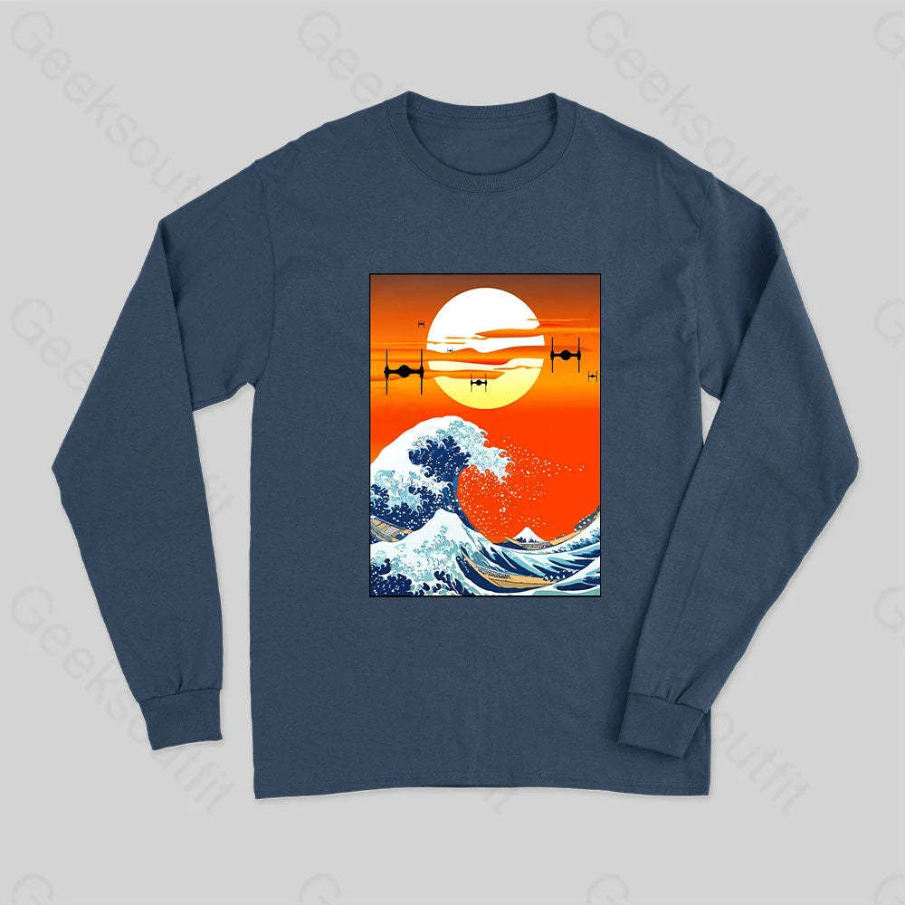 Meets Hokusai Long Sleeve T-Shirt Navy / S