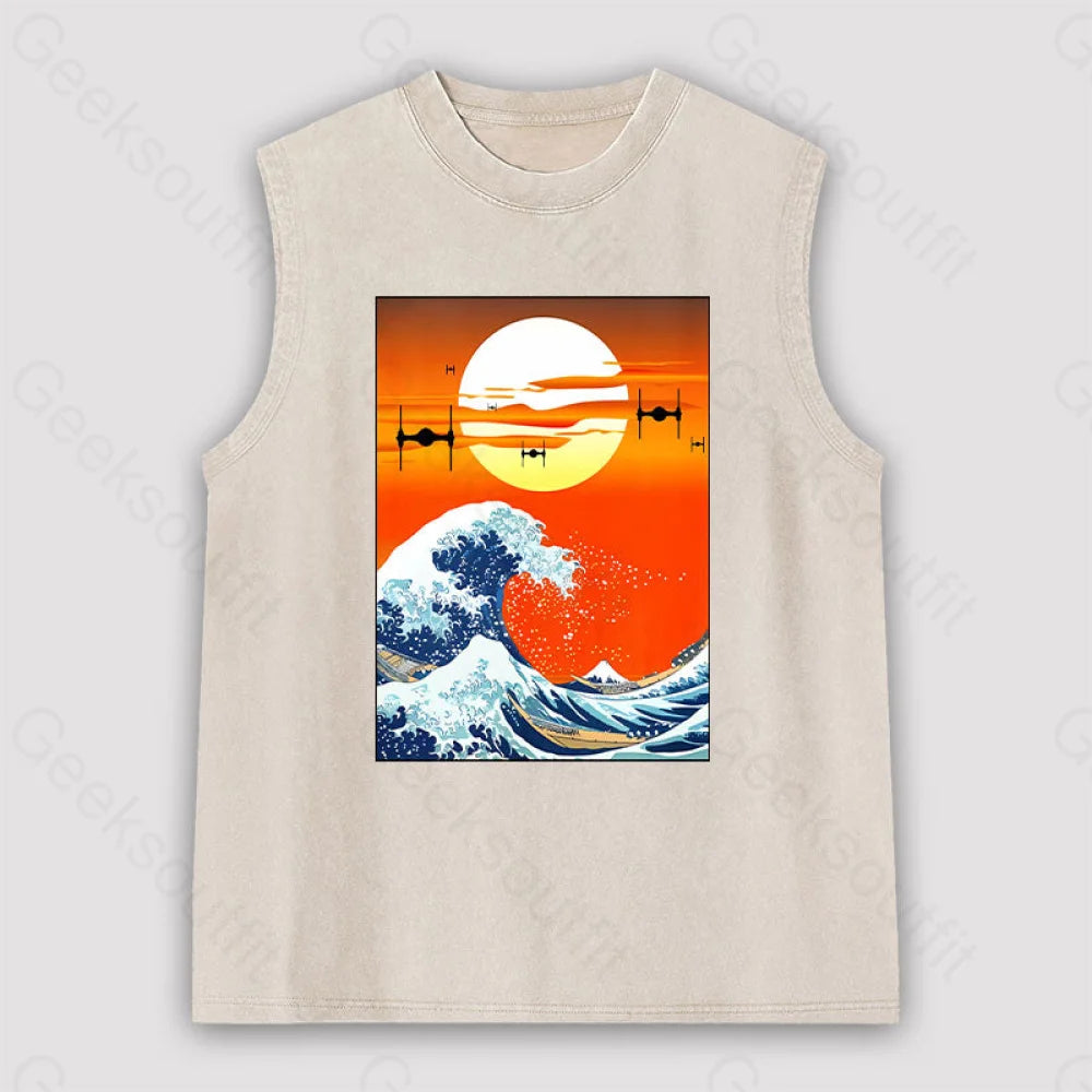 Meets Hokusai Unisex Washed Tank Apricot / S