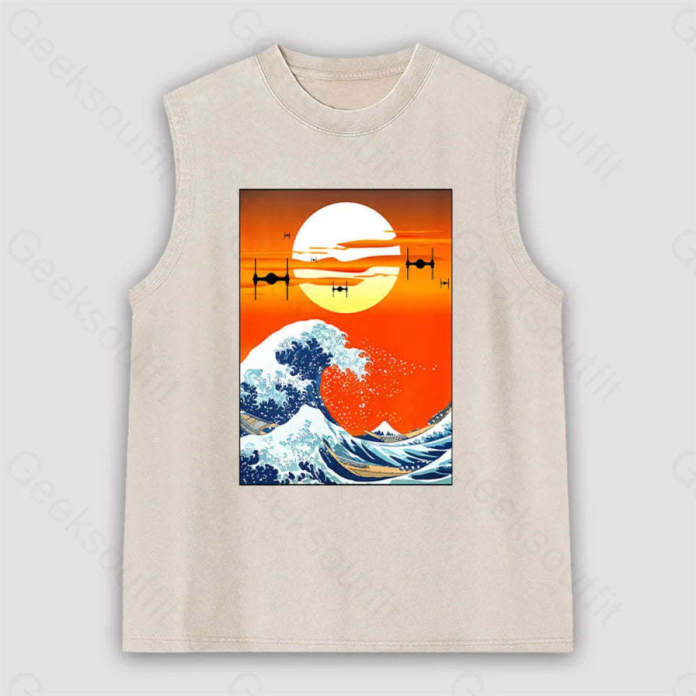 Meets Hokusai Unisex Washed Tank Apricot / S