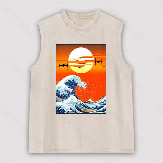 Meets Hokusai Unisex Washed Tank Apricot / S