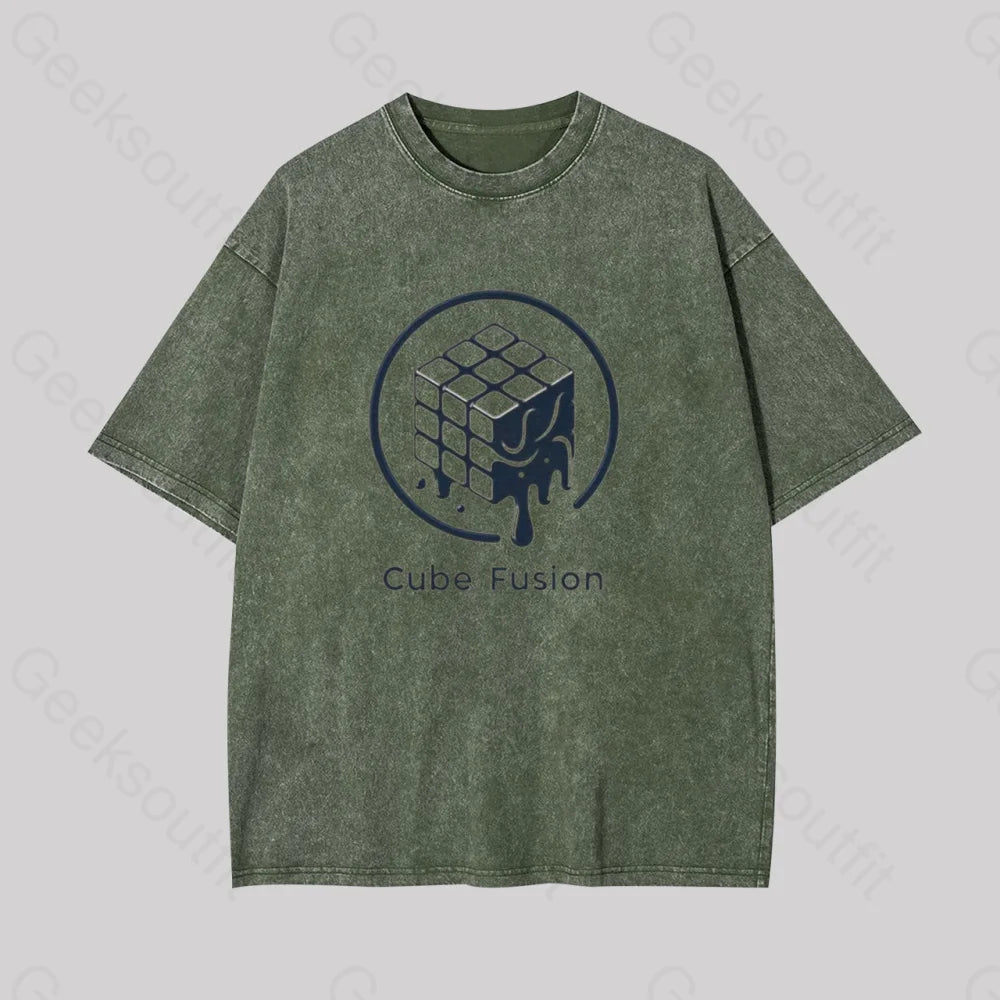 Melting Rubiks Cube Geek Washed T-Shirt Armygreen / S