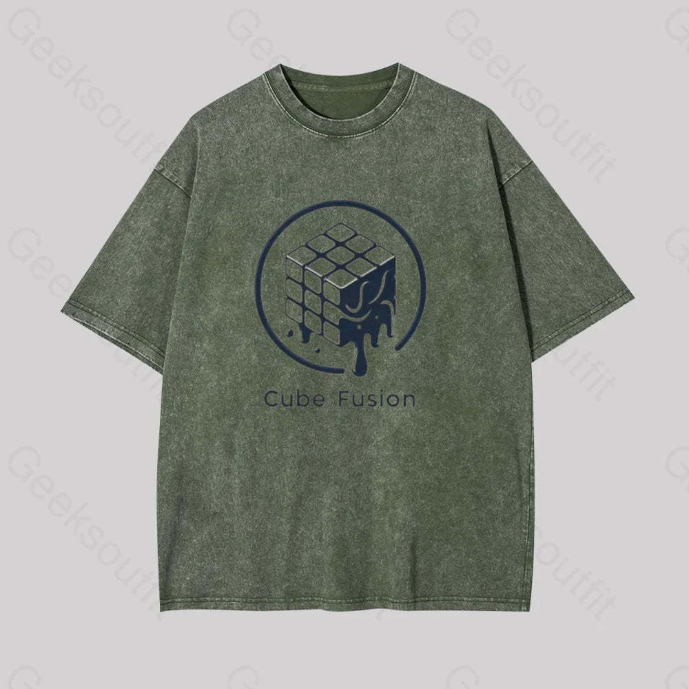 Melting Rubiks Cube Geek Washed T-Shirt Armygreen / S