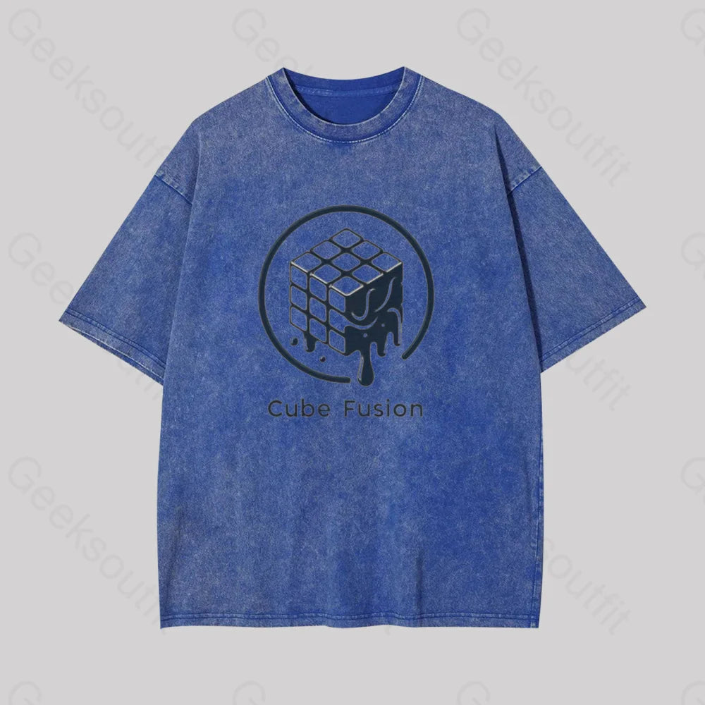 Melting Rubiks Cube Geek Washed T-Shirt Blue / S