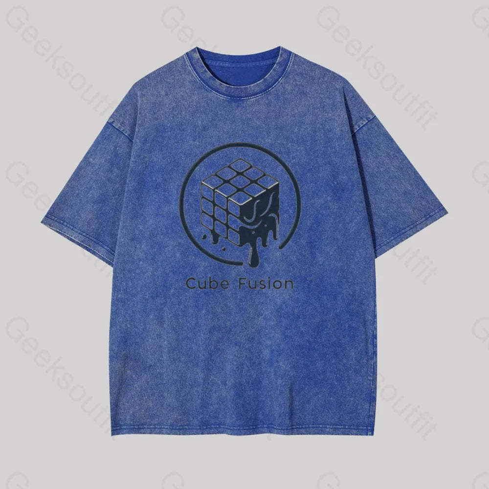 Melting Rubiks Cube Geek Washed T-Shirt Blue / S