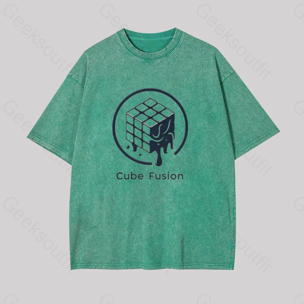 Melting Rubiks Cube Geek Washed T-Shirt Grass Green / S