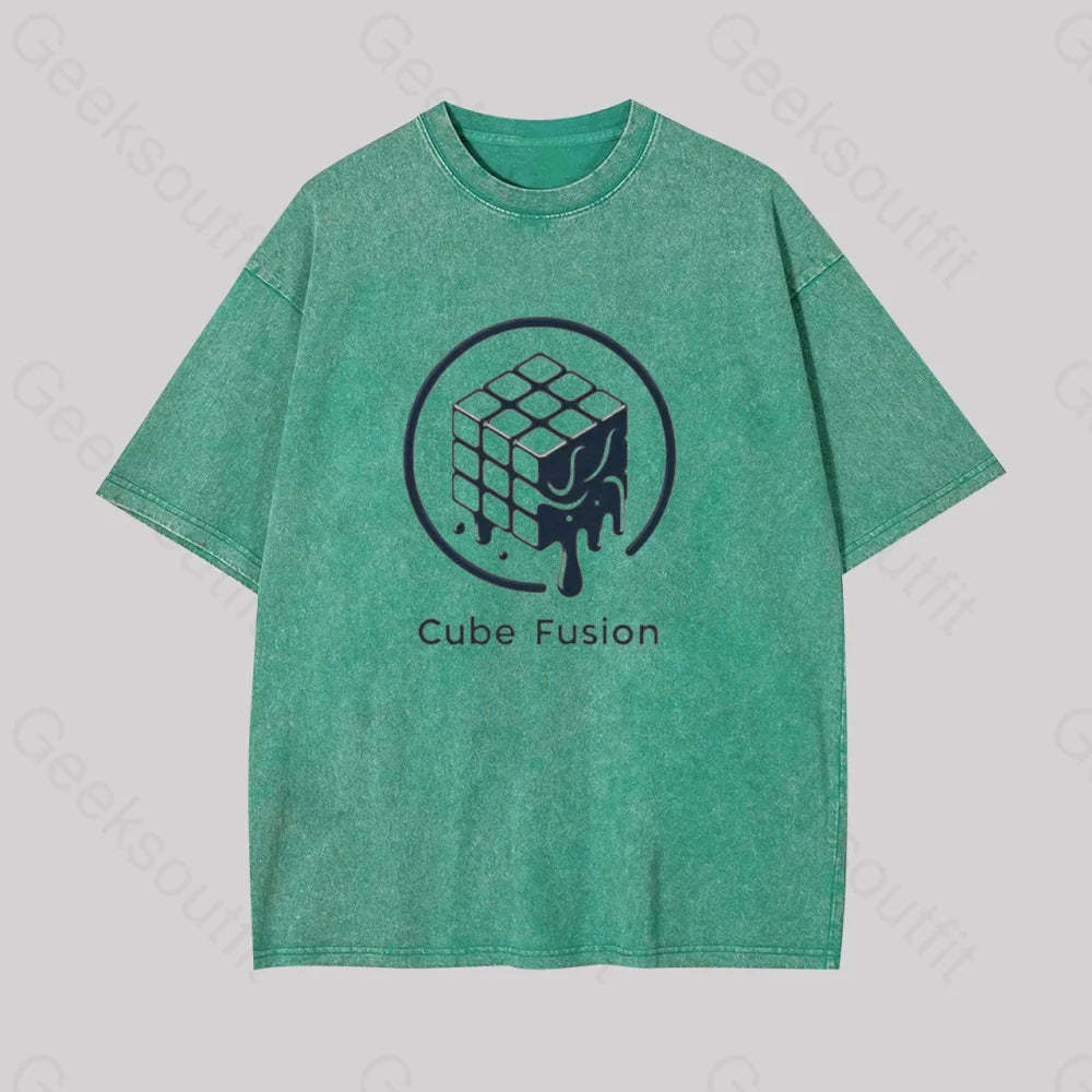 Melting Rubiks Cube Geek Washed T-Shirt Grass Green / S
