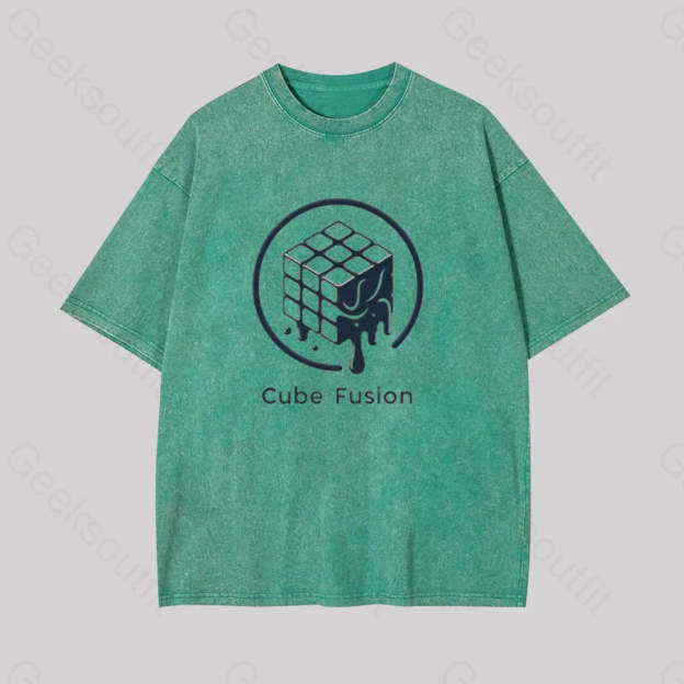 Melting Rubiks Cube Geek Washed T-Shirt Grass Green / S