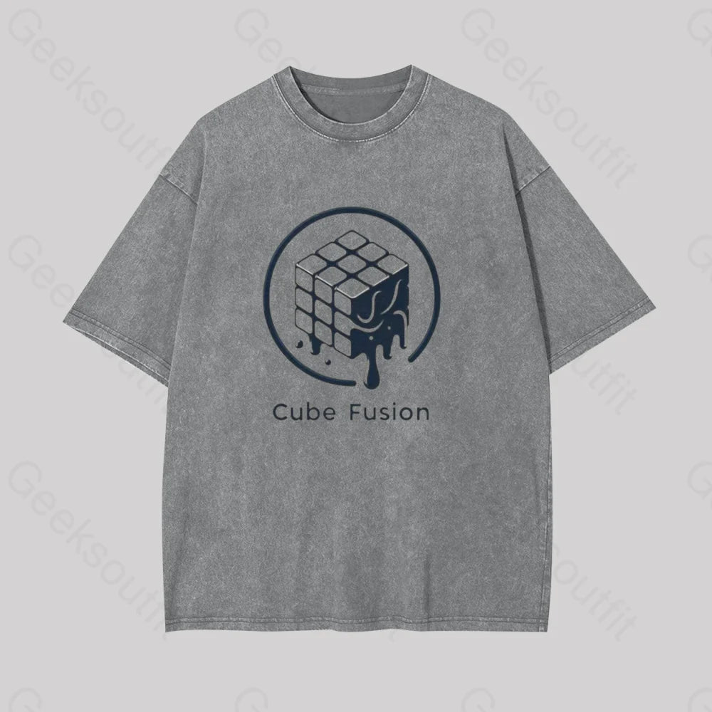 Melting Rubiks Cube Geek Washed T-Shirt Grey / S
