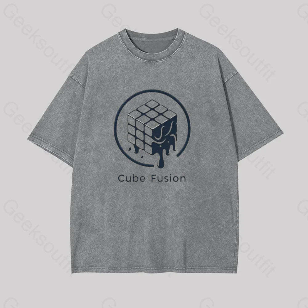 Melting Rubiks Cube Geek Washed T-Shirt Grey / S