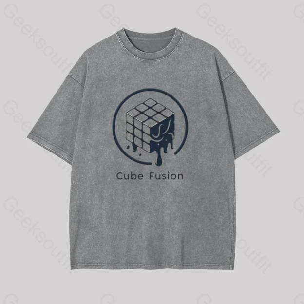 Melting Rubiks Cube Geek Washed T-Shirt Grey / S