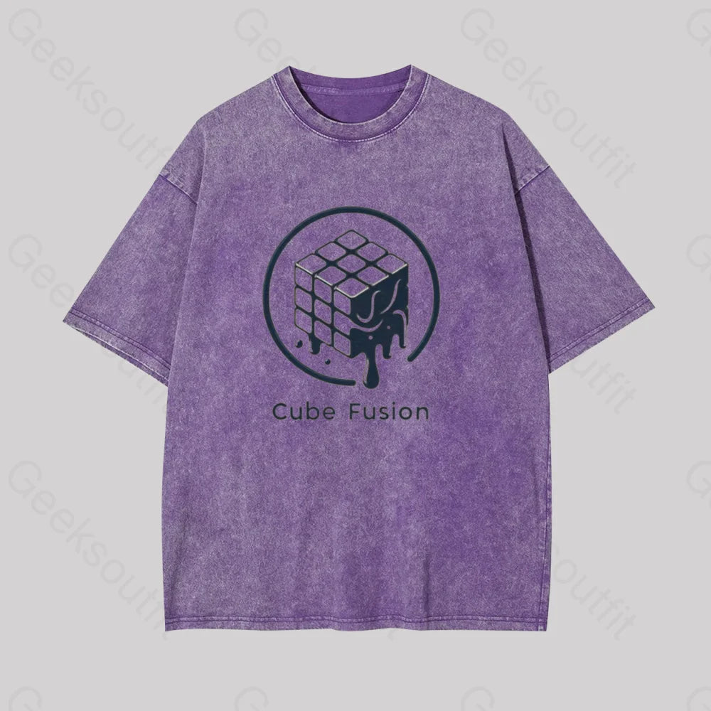 Melting Rubiks Cube Geek Washed T-Shirt Purple / S