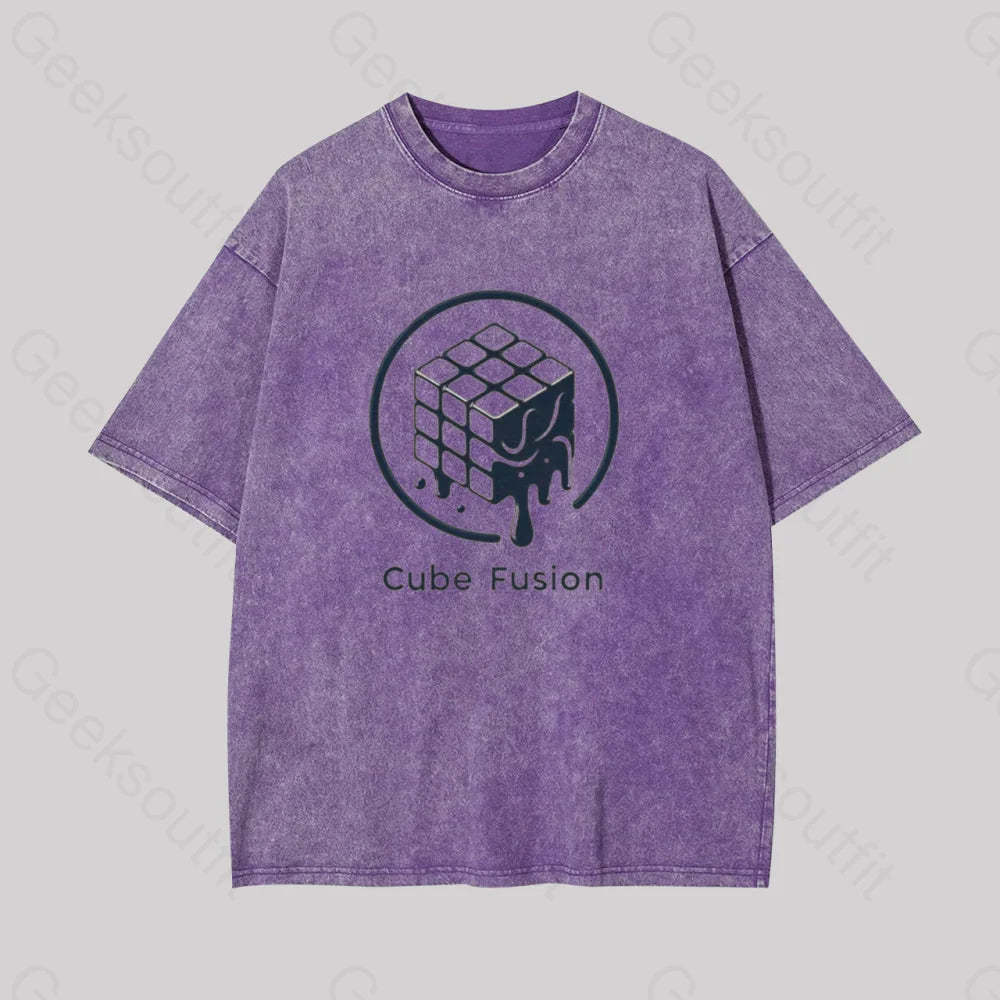 Melting Rubiks Cube Geek Washed T-Shirt Purple / S