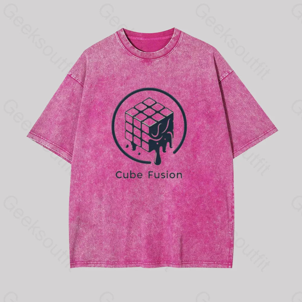 Melting Rubiks Cube Geek Washed T-Shirt Rose Red / S