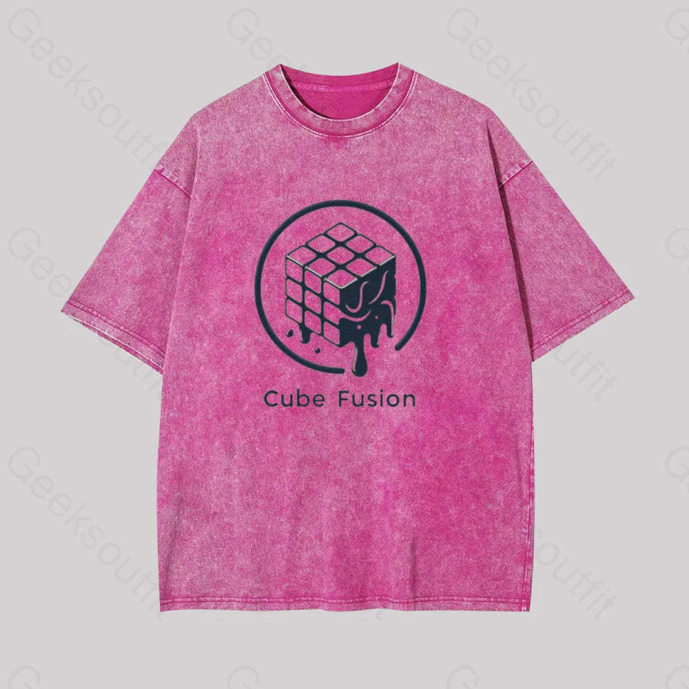 Melting Rubiks Cube Geek Washed T-Shirt Rose Red / S