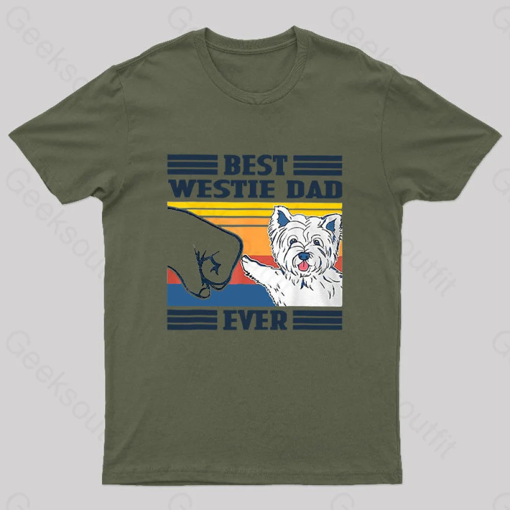 Mens Best Westie Dad Nerd T-Shirt Army Green / S