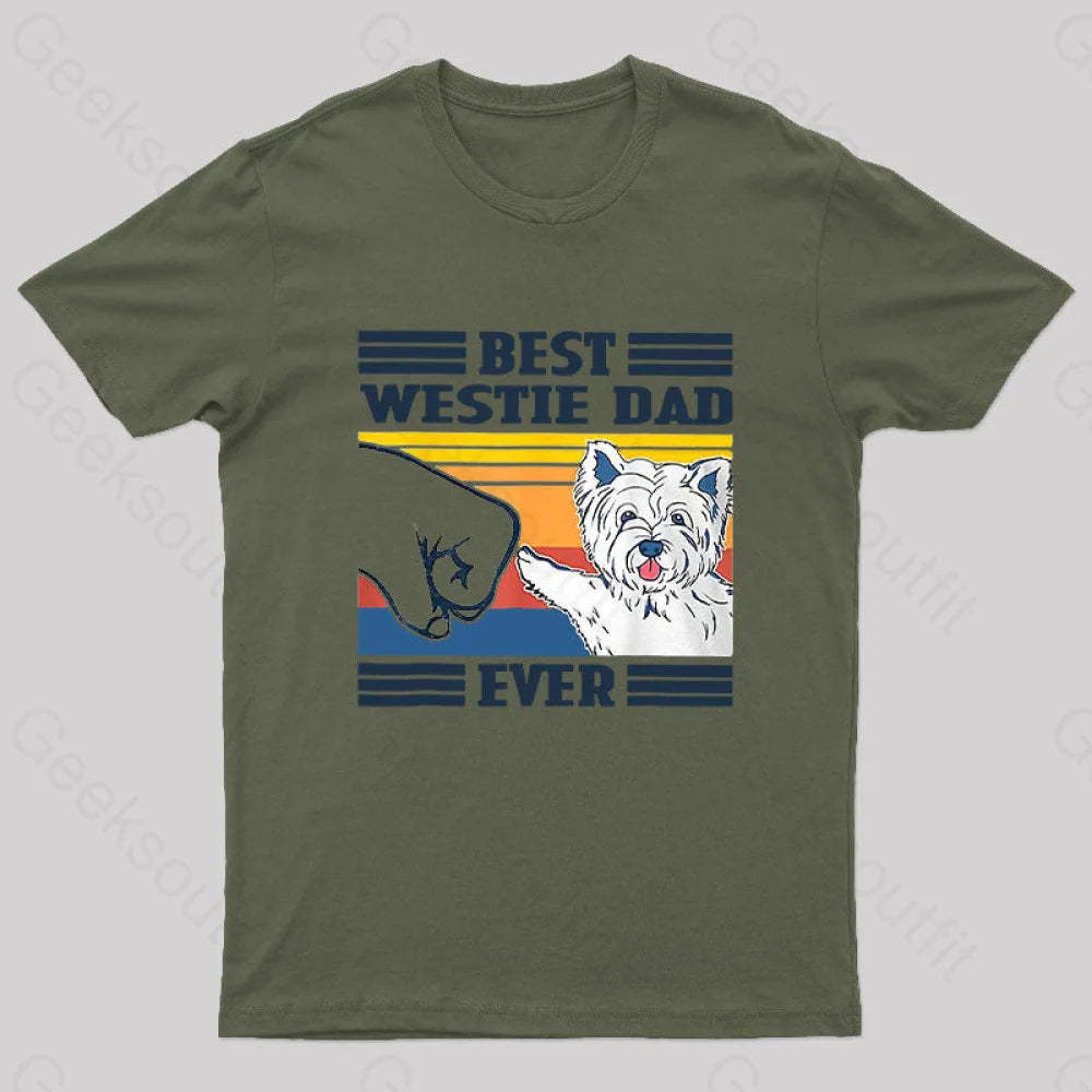 Mens Best Westie Dad Nerd T-Shirt Army Green / S