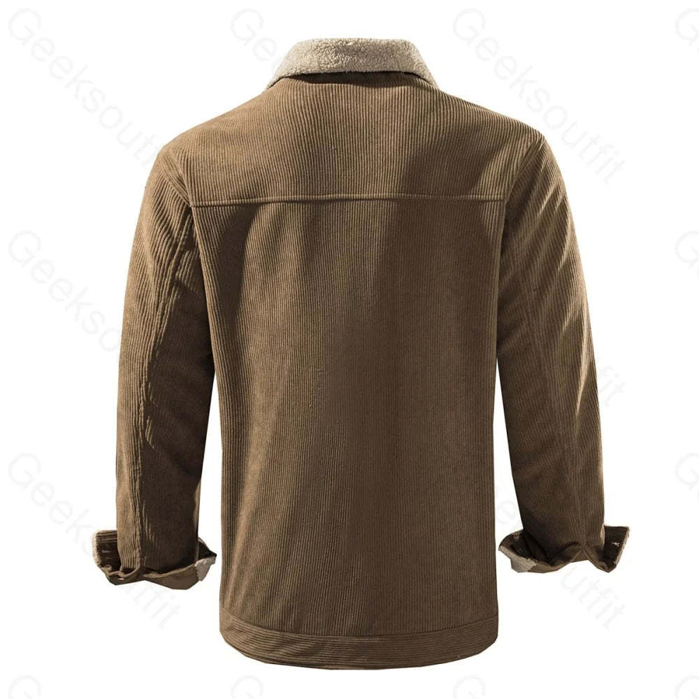Mens Fleece Lining Basic Corduroy Jacket - Geeksoutfit