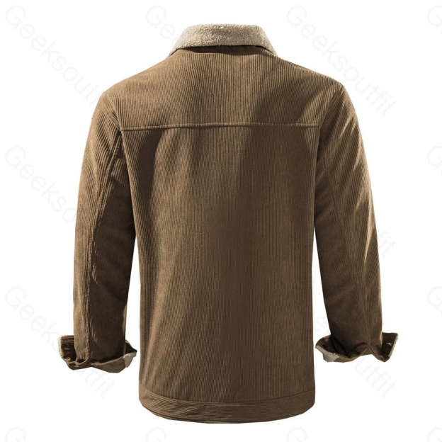 Mens Fleece Lining Basic Corduroy Jacket - Geeksoutfit