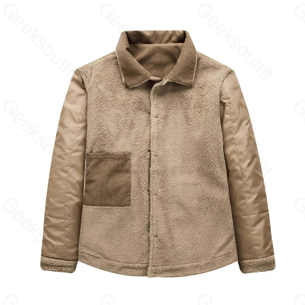 Mens Fleece Lining Basic Corduroy Jacket - Geeksoutfit