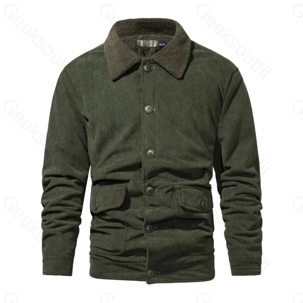 Mens Fleece Lining Basic Corduroy Jacket - Geeksoutfit
