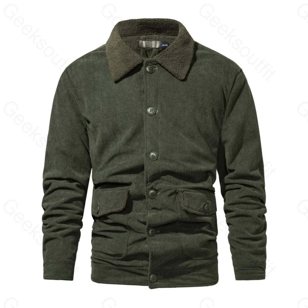 Mens Fleece Lining Basic Corduroy Jacket - Geeksoutfit