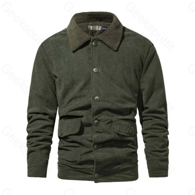 Mens Fleece Lining Basic Corduroy Jacket - Geeksoutfit