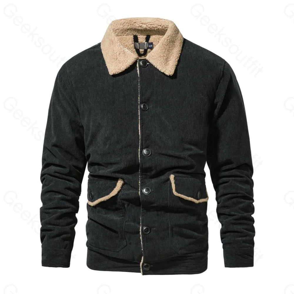 Mens Fleece Lining Basic Corduroy Jacket - Geeksoutfit