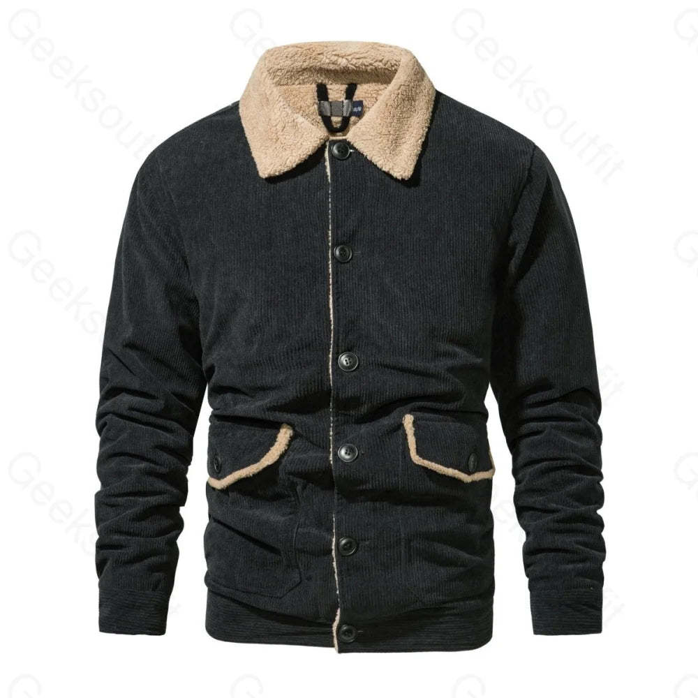 Mens Fleece Lining Basic Corduroy Jacket - Geeksoutfit