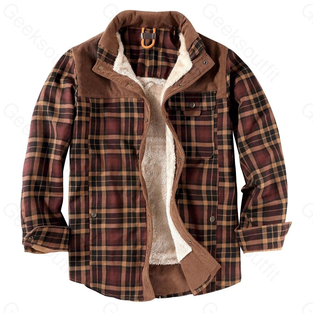Mens Fleece Lining Basic Shirt Jacket - Geeksoutfit