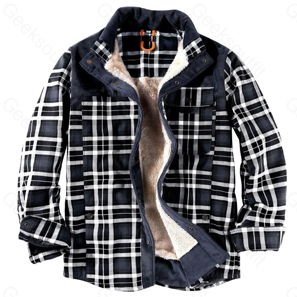 Mens Fleece Lining Basic Shirt Jacket - Geeksoutfit