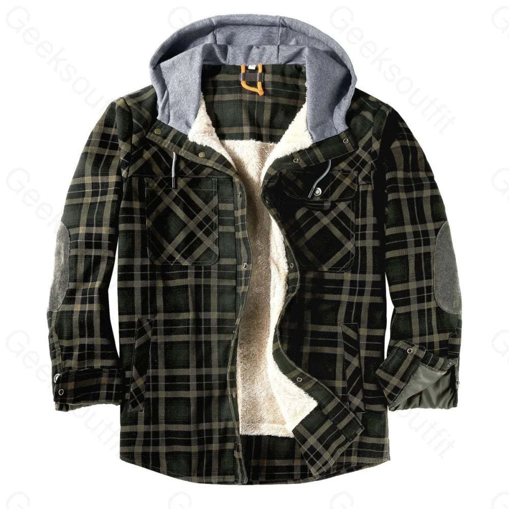 Mens Fleece Lining Basic Shirt Jacket With Hood - Geeksoutfit