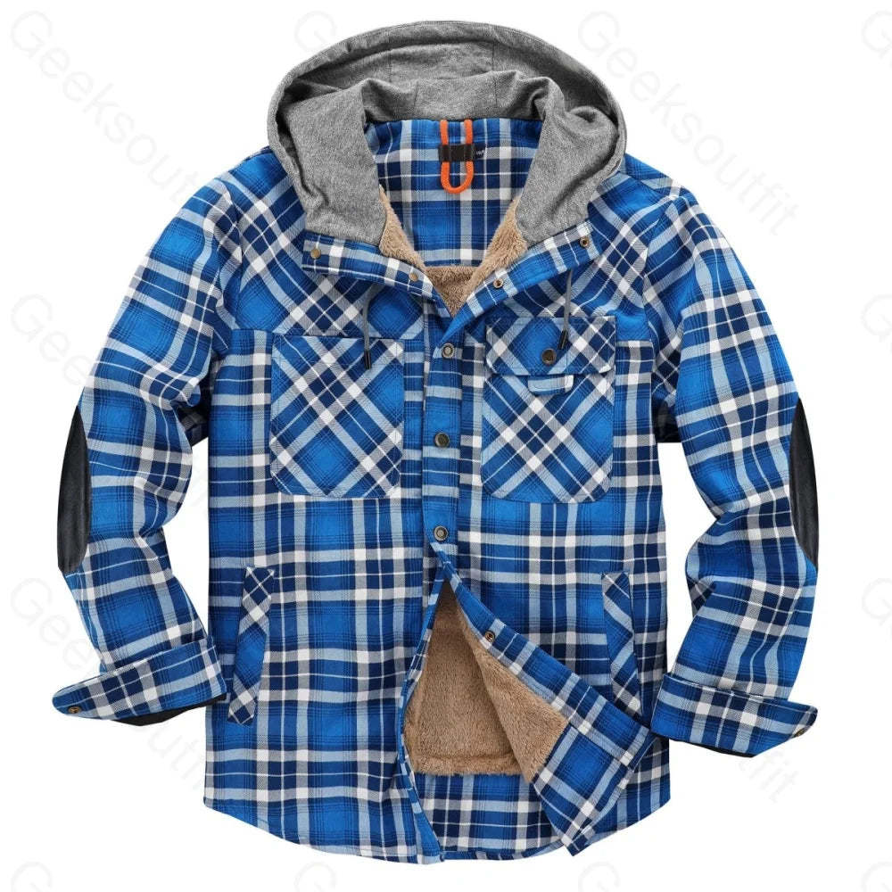 Mens Fleece Lining Basic Shirt Jacket With Hood - Geeksoutfit