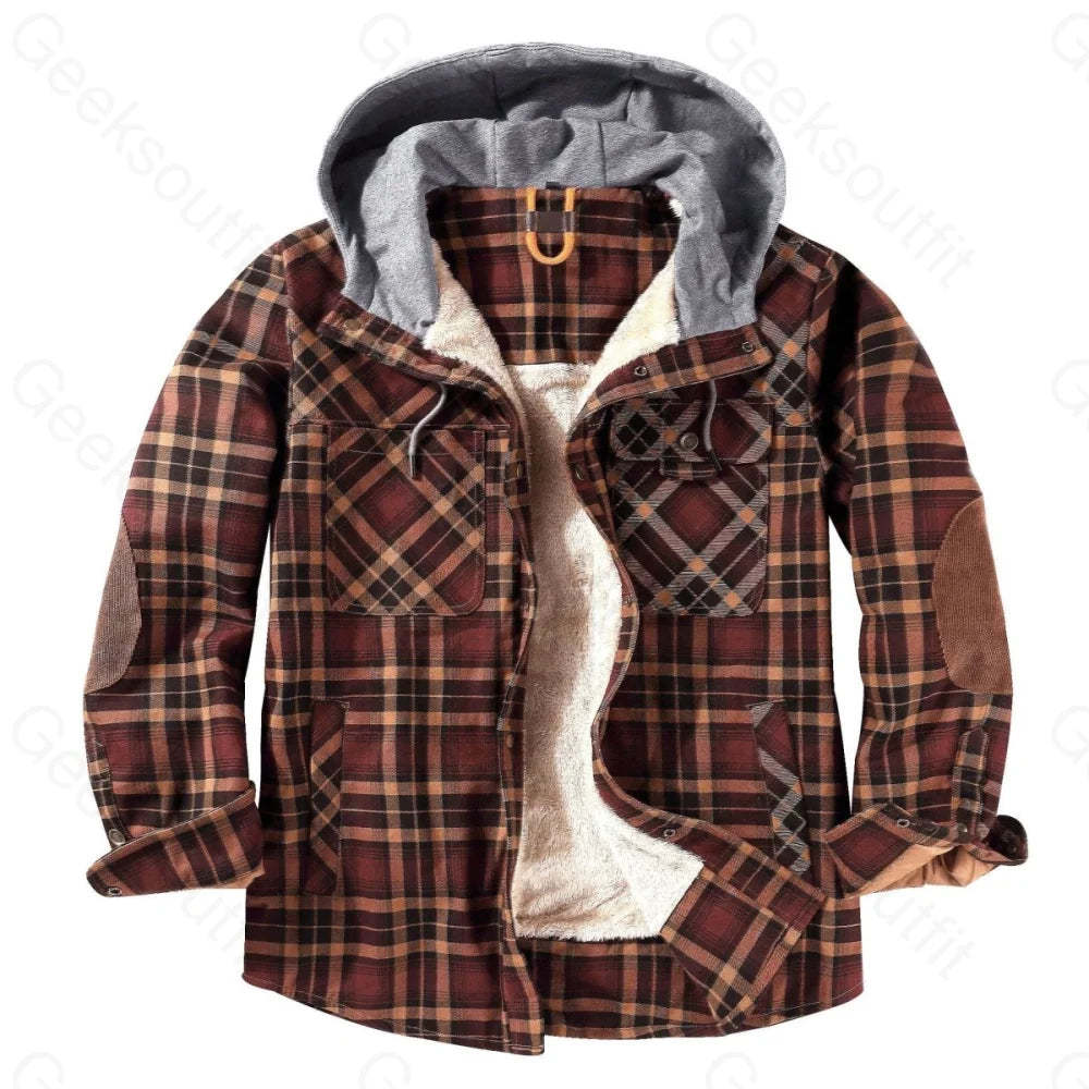 Mens Fleece Lining Basic Shirt Jacket With Hood - Geeksoutfit