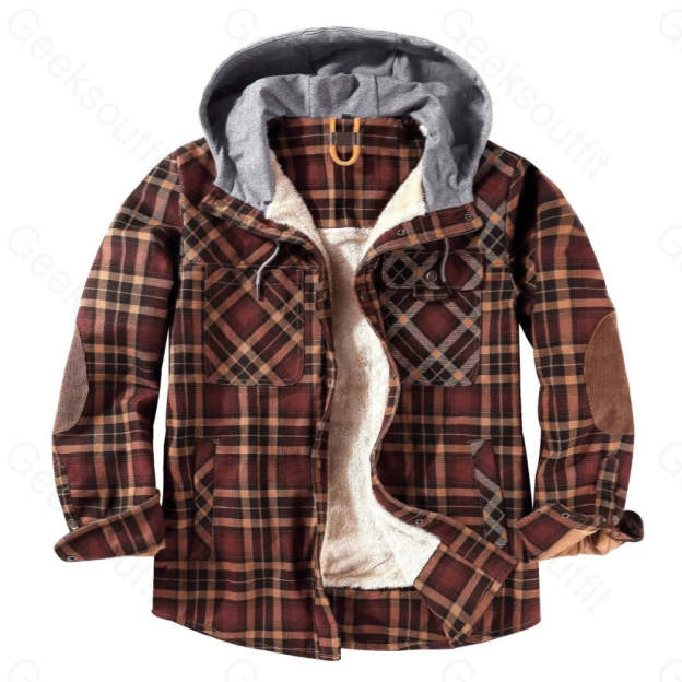 Mens Fleece Lining Basic Shirt Jacket With Hood - Geeksoutfit